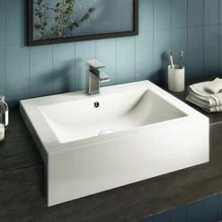 Arezzo 600mm Square Semi-Recessed Basin - Gloss White