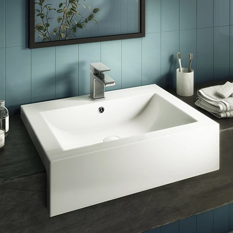 Arezzo 600mm Square Semi-Recessed Basin - Gloss White 1 Arezzo 600mm Square Semi-Recessed Basin - Gloss White