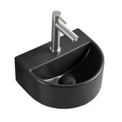 Arezzo Matt Black Round Wall Hung Cloakroom Basin 1TH (303 x 255mm) 7 Arezzo Matt Black Round Wall Hung Cloakroom Basin 1TH (303 x 255mm) -Cheap Basins Store AZ7781MB detail03a 460