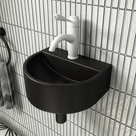Arezzo Matt Black Round Wall Hung Cloakroom Basin 1TH (303 x 255mm) 1 Arezzo Matt Black Round Wall Hung Cloakroom Basin 1TH (303 x 255mm)