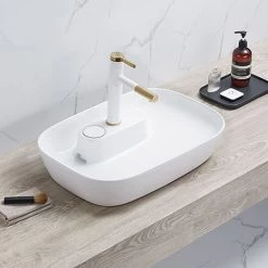 Arezzo 600 x 405mm Gloss White Curved Rectangular Countertop Basin with Tap Island