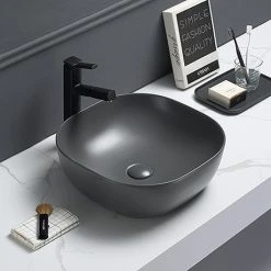 Arezzo 425 x 425mm Matt Grey Coloured Curved Square Counter Top Basin