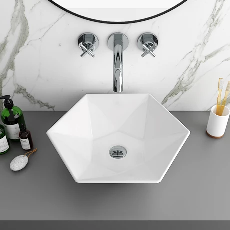 Arezzo 480 x 415mm Hexagon Shaped Modern Counter Top Basin 1 Arezzo 480 x 415mm Hexagon Shaped Modern Counter Top Basin