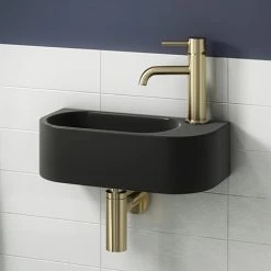 Arezzo 400 x 215mm Curved Wall Hung Cloakroom Basin - Matt Black