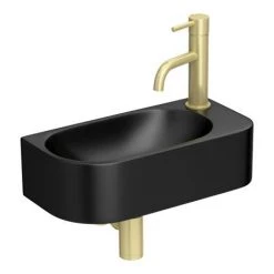 Arezzo 400 x 215mm Curved Wall Hung Cloakroom Basin - Matt Black -Cheap Basins Store AZ7824B d3 460