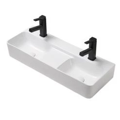 Arezzo Double Bowl Wall Mounted Basin - 810mm Wide - 1 Tap Hole per Bowl -Cheap Basins Store AZ78623 d4 460