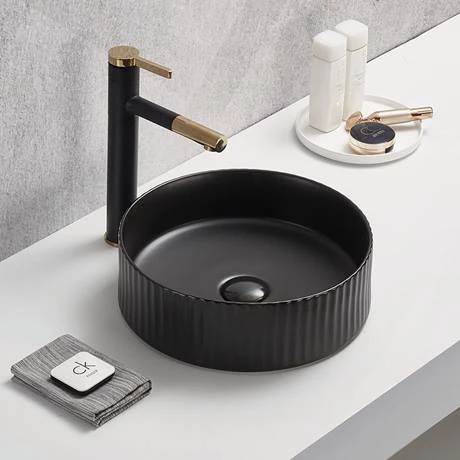 Arezzo Fluted Matt Black Round Countertop Basin - 360mm Diameter 2 Arezzo Fluted Matt Black Round Countertop Basin - 360mm Diameter - Image 2