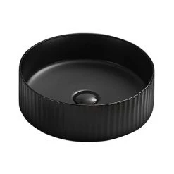 Arezzo Fluted Matt Black Round Countertop Basin - 360mm Diameter