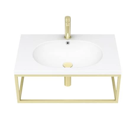 Arezzo 700 Wall Hung Basin with Brushed Brass Towel Rail Frame 2 Arezzo 700 Wall Hung Basin with Brushed Brass Towel Rail Frame - Image 2