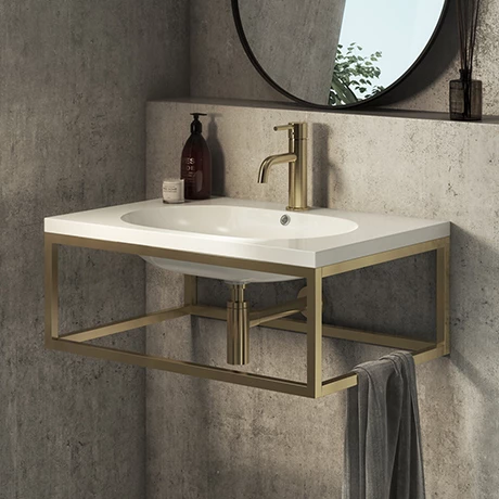 Arezzo 700 Wall Hung Basin with Brushed Brass Towel Rail Frame 1 Arezzo 700 Wall Hung Basin with Brushed Brass Towel Rail Frame