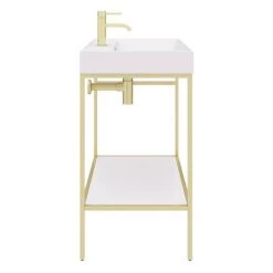 Arezzo 800 Brushed Brass Framed Washstand with Gloss White Open Shelf and Basin -Cheap Basins Store AZ8BBFPM n d5 460