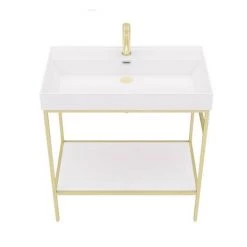 Arezzo 800 Brushed Brass Framed Washstand with Gloss White Open Shelf and Basin -Cheap Basins Store AZ8BBFPM n d6 460