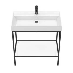 Arezzo 800 Matt Black Framed Washstand with Gloss White Open Shelf and Basin -Cheap Basins Store AZ8BFPM nw d4 460