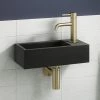 Arezzo 410 x 210 Square Wall Hung Basin with Tap Package (Matt Black - Brushed Brass)