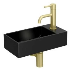 Arezzo 410 x 210mm Square Wall Hung Cloakroom Basin - Matt Black -Cheap Basins Store AZ948DB d3n 460