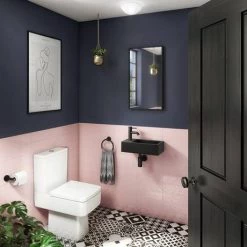 Arezzo 410 x 210 Square Wall Hung Basin with Tap Package (Matt Black) -Cheap Basins Store AZ948DMBPK d2 460