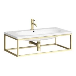 Arezzo 900 Wall Hung Basin with Brushed Brass Towel Rail Frame