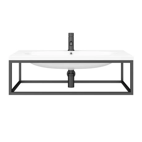 Arezzo 900 Wall Hung Basin with Matt Black Towel Rail Frame 4 Arezzo 900 Wall Hung Basin with Matt Black Towel Rail Frame - Image 4