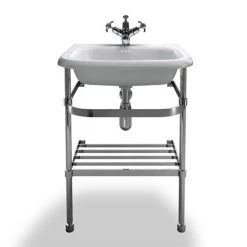 Clearwater - Small Traditional Roll Top Basin with Stainless Steel Stand - W550 x D470mm