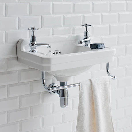 Burlington 51cm Cloakroom Basin with Towel Rail - 2 Tap Hole 1 Burlington 51cm Cloakroom Basin with Towel Rail - 2 Tap Hole