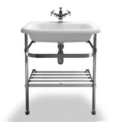 Clearwater - Medium Traditional Roll Top Basin with Stainless Steel Stand - W650 x D470mm