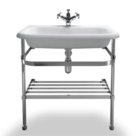 Clearwater - Large Traditional Roll Top Basin with Stainless Steel Stand - W750 x D470mm 1 Clearwater - Large Traditional Roll Top Basin with Stainless Steel Stand - W750 x D470mm