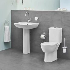 Grohe Bau 550mm 1TH Basin + Full Pedestal -Cheap Basins Store BAUFP600 D1 460 1