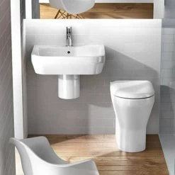 Britton Bathrooms - Curve Washbasin with round semi pedestal - 2 Size Options -Cheap Basins Store BBCWBRSP D3 460