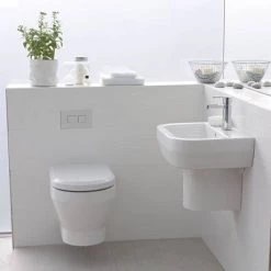 Britton Bathrooms - Curve Washbasin with round semi pedestal - 2 Size Options -Cheap Basins Store BBCWBRSP D7 460