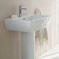 Britton Bathrooms - Curve Washbasin with round full pedestal - 2 Size Options -Cheap Basins Store BBCWRFP D3 460