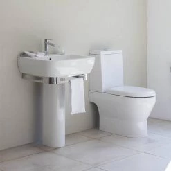 Britton Bathrooms - Curve Washbasin with round full pedestal - 2 Size Options -Cheap Basins Store BBCWRFP D4 460
