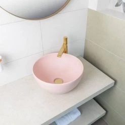 BagnoDesign Matt Pink Koy 400mm Round Countertop Basin -Cheap Basins Store BDS KOY 702 MPK D2 460