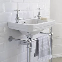 Burlington Victorian Medium Basin & Chrome Wash Stand - Various Tap Hole Options -Cheap Basins Store BUR B2T22A D2 460