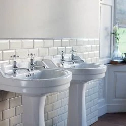 Burlington Edwardian Round Medium Basin and Pedestal - Various Tap Hole Options -Cheap Basins Store BUR B6P1 D2 460