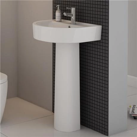 Marino 520mm Round Basin 1TH with Full Pedestal 2 Marino 520mm Round Basin 1TH with Full Pedestal - Image 2