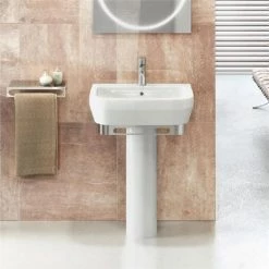 Britton Bathrooms - Curve Washbasin with round full pedestal - 2 Size Options -Cheap Basins Store Britton Bathrooms Curve Washbasin 50cm with round full pedestal d2 375