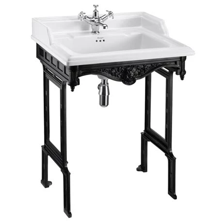 Burlington Classic 65cm Basin with Black Aluminium Wash Stand - Various Tap Hole Options 1 Burlington Classic 65cm Basin with Black Aluminium Wash Stand - Various Tap Hole Options
