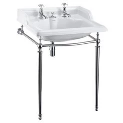 Burlington Classic 650mm 2TH Basin with Invisible Overflow/Waste & Chrome Wash Stand