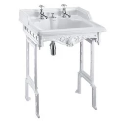 Burlington Classic 65cm Invisible Overflow Basin with White Aluminium Wash Stand