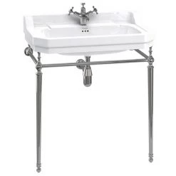 Burlington Edwardian 80cm Basin and Chrome Wash Stand - Various Tap Hole Options