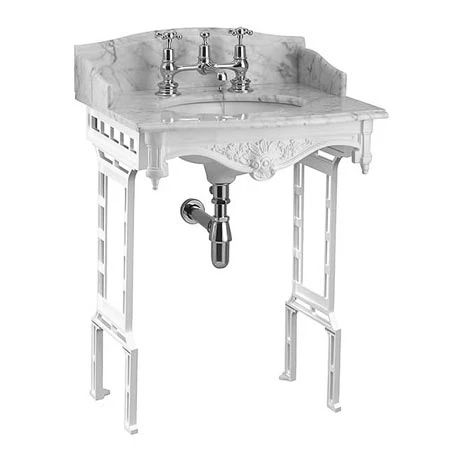 Burlington Georgian Carrera Marble Basin with White Aluminium Wash Stand 1 Burlington Georgian Carrera Marble Basin with White Aluminium Wash Stand