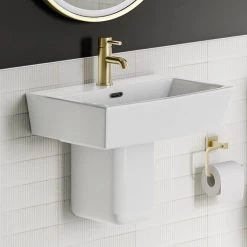 Cubo Basin + Semi Pedestal (520mm Wide - 1 Tap Hole)