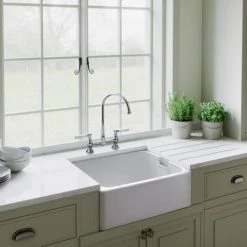 Rangemaster Farmhouse Belfast Ceramic Kitchen Sink inc. Basket Strainer Waste 9 Rangemaster Farmhouse Belfast Ceramic Kitchen Sink inc. Basket Strainer Waste -Cheap Basins Store CFBL595WH D4 460