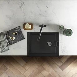 Rangemaster Grange Belfast Matt Black Ceramic Kitchen Sink inc. Basket Strainer Waste 9 Rangemaster Grange Belfast Matt Black Ceramic Kitchen Sink inc. Basket Strainer Waste -Cheap Basins Store CGR595MB D2 460