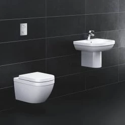Grohe Euro Ceramic 550mm 1TH Basin + Half Pedestal -Cheap Basins Store EURHP600 D2 460