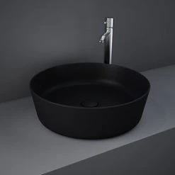 RAK Feeling 420mm 0TH Slim Round Counter Top Wash Basin - Matt Black - FEECT4200504A