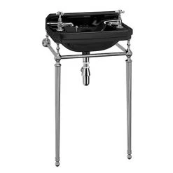 Burlington Jet Black Edwardian 2TH 51cm Cloakroom Basin & Chrome Wash Stand