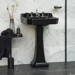 Burlington Jet Black Edwardian 56cm Basin with Standard Pedestal -Cheap Basins Store JETED1TH D2 460