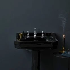 Burlington Jet Black Edwardian 56cm Basin with Standard Pedestal -Cheap Basins Store JETED1TH D3 460