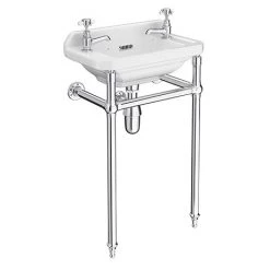 Keswick Traditional 515mm Cloakroom Basin 2TH & Chrome Wash Stand